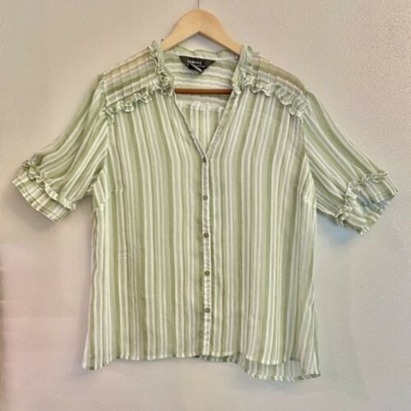 George Designs By Mark Eisen Sage Color Blouse Size XL Ruffle Blouse - Picture 2 of 9